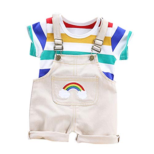 Bebe Mono Conjunto Niño Camiseta Manga Corta con Estampado de Dibujos Animados Camisa y Correa Cortos Pantalón Corto Trajes Unisex Verano Tops y Pantalones 6 Meses a 3 años