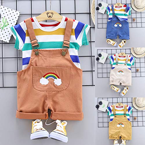 Bebe Mono Conjunto Niño Camiseta Manga Corta con Estampado de Dibujos Animados Camisa y Correa Cortos Pantalón Corto Trajes Unisex Verano Tops y Pantalones 6 Meses a 3 años