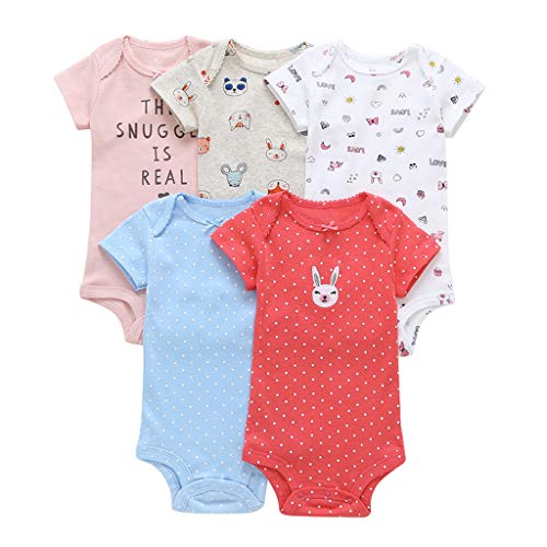 Bebé Niñas Manga Corta Body Paquete de 5 Mono Algodón mameluco Pijama Conjuntos 6-9 Meses