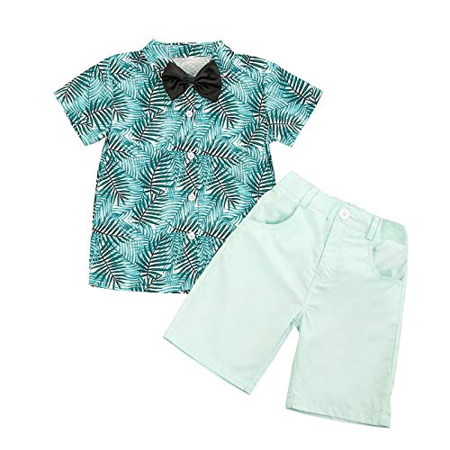 Bebé Niño Traje de 2 Piezas Conjunto Top Camisa de Manga Corta Pantalón Corto Camiseta con Estampado Infantil Ropa Verano de Playa para Vacaciones (Verde, 4-5 Años)