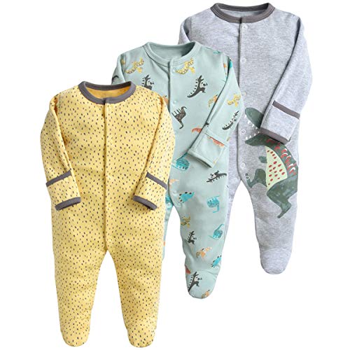 Bebé Niños Niñas Mono Mameluco de Manga Larga Body Algodón Peleles Comodo Pijama Regalo de Recien Nacido, Pack de 3, 0/3 Meses