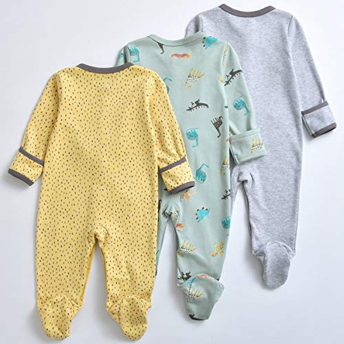 Bebé Niños Niñas Mono Mameluco de Manga Larga Body Algodón Peleles Comodo Pijama Regalo de Recien Nacido, Pack de 3, 0/3 Meses