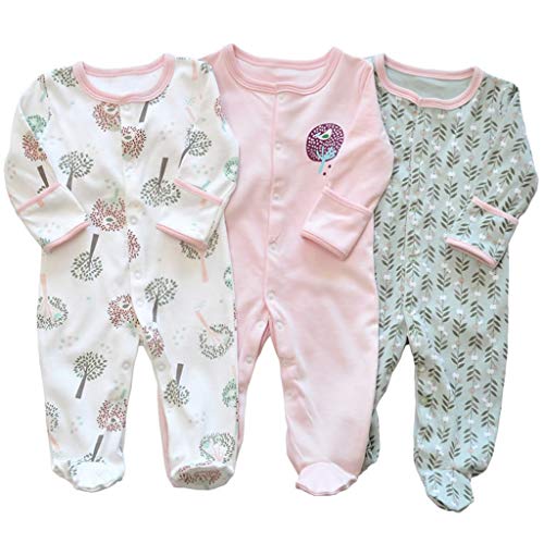 Bebé Niños Niñas Mono Mameluco de Manga Larga Body Algodón Peleles Comodo Pijama Regalo de Recien Nacido, Pack de 3, 6/9 Meses