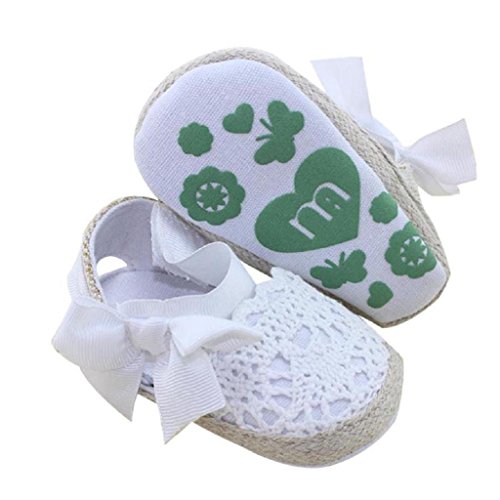 Bebé Prewalker Zapatos Auxma Primeros Pasos para bebé-niñas,Zapatos de Flores de Encaje,Sandalias de Bowknot para 0-6 6-12 12-18 Meses (6-12 M, Blanco)