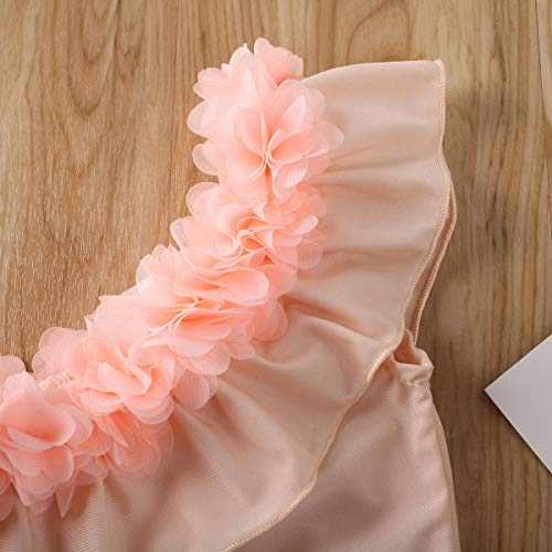 Bebé Recién Nacida Bañador de Una Pieza para Niñas Pequeñas Traje de Baño Ropa de Natación Verano de Color Liso con Volantes de Encaje y Un Hombro para Playa Piscina (Rosa, 18-24 Meses)