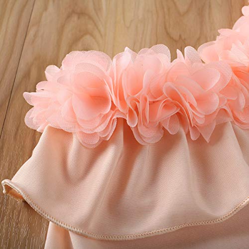 Bebé Recién Nacida Bañador de Una Pieza para Niñas Pequeñas Traje de Baño Ropa de Natación Verano de Color Liso con Volantes de Encaje y Un Hombro para Playa Piscina (Rosa, 18-24 Meses)