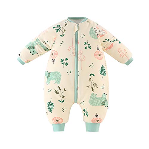 Bebé Saco de Dormir para Niños Niñas Manga Separable con Piernas Algodón Pijama Cremallera Mamelucos Mono Invierno Traje de dormir 3-5 años,amarillo(3.5Tog)