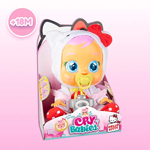 Bebés Llorones Hello Kitty - Muñeca interactiva que llora de verdad con chupete y pijama de Hello Kitty