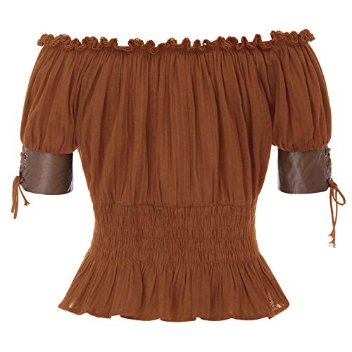 Belle Poque Blusa Steampunk de Manga Combinado Piel Sintético para Mujer XL Marrón