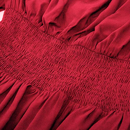 Belle Poque Mujer Tops Elegante Victoriano Medieval con Manga Larga Acampanada sin Hombro (L, Rojo)