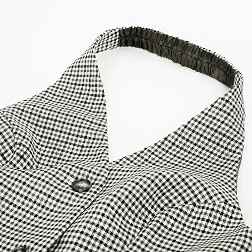 Belle Poque Ropa de trabajo elegante para mujer Formal Business 50s Halter Traje con cuello en V Chaleco Grid-2 (Impreso) X-Large