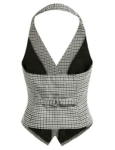 Belle Poque Ropa de trabajo elegante para mujer Formal Business 50s Halter Traje con cuello en V Chaleco Grid-2 (Impreso) X-Large