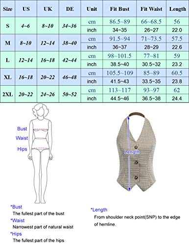 Belle Poque Ropa de trabajo elegante para mujer Formal Business 50s Halter Traje con cuello en V Chaleco Grid-2 (Impreso) X-Large