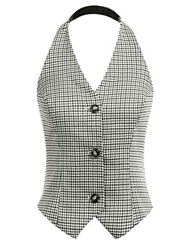 Belle Poque Ropa de trabajo elegante para mujer Formal Business 50s Halter Traje con cuello en V Chaleco Grid-2 (Impreso) X-Large