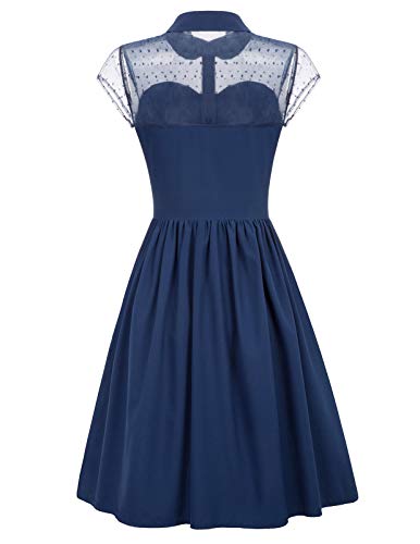 Belle Poque Vestido de Solapa con Encanto Vestido de Noche de 1950 Vestido Rockabilly Vestido de Fiesta Elegante Azul Marino BP927-2_M