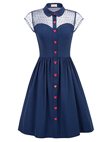 Belle Poque Vestido de Solapa con Encanto Vestido de Noche de 1950 Vestido Rockabilly Vestido de Fiesta Elegante Azul Marino BP927-2_M