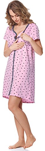Bellivalini Premamá Camisón Vestido Lactancia Maternidad Mujer BLV50-114 (Rosa/Puntos/Grafito, S)