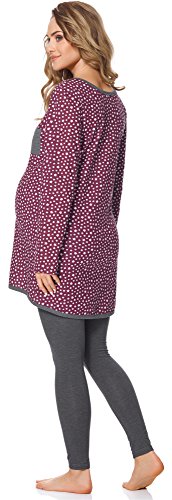 Bellivalini Premamá Pijama Conjunto Camiseta y Leggins Lactancia Maternidad Mujer BLV50-125 (Burdeos Estrellas/Grafito, XL)