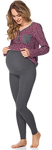 Bellivalini Premamá Pijama Conjunto Camiseta y Leggins Lactancia Maternidad Mujer BLV50-125 (Burdeos Estrellas/Grafito, XL)
