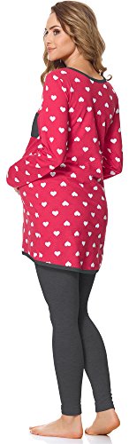 Bellivalini Premamá Pijama Conjunto Camiseta y Leggins Lactancia Maternidad Mujer BLV50-125 (Rosa Corazoncitos/Grafito, XL)