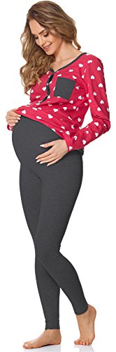 Bellivalini Premamá Pijama Conjunto Camiseta y Leggins Lactancia Maternidad Mujer BLV50-125 (Rosa Corazoncitos/Grafito, XL)