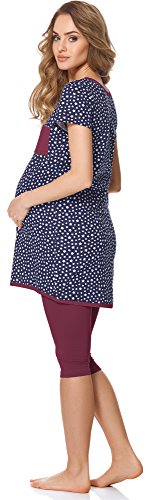 Bellivalini Premamá Pijama Conjunto Camiseta y Leggins Lactancia Maternidad Mujer BLV50-126 (Azul Marino Estrellas/Burdeos, XL)