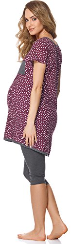 Bellivalini Premamá Pijama Conjunto Camiseta y Leggins Lactancia Maternidad Mujer BLV50-126 (Burdeos Estrellas/Grafito, L)