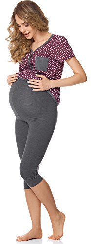 Bellivalini Premamá Pijama Conjunto Camiseta y Leggins Lactancia Maternidad Mujer BLV50-126 (Burdeos Estrellas/Grafito, L)