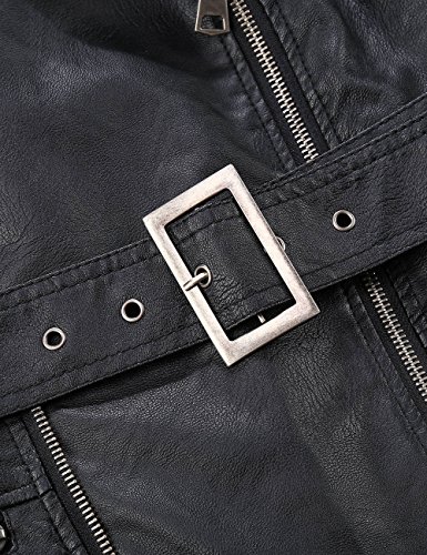 Bellivera Chaqueta Corta de Piel Sintética para Mujeres, Chaqueta de Moto con Cuello Desmontable de Piel Sintética