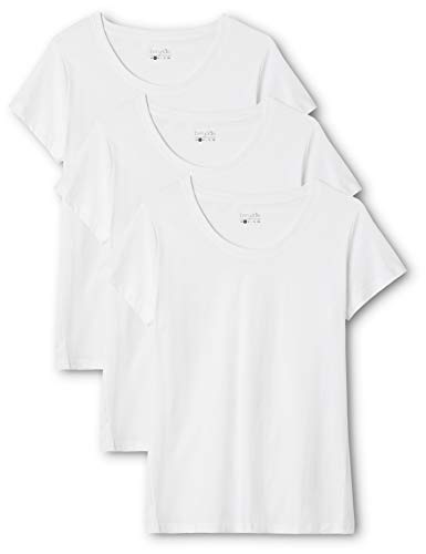 Berydale Camiseta de manga corta de mujer, con cuello redondo, pack de 3, Blanco, S