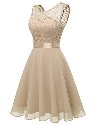 Berylove Mujer Vestido Corto de cóctel Top Falda de Encaje Columpio de Gasa para Boda de Bola BLP7005Champagne XL
