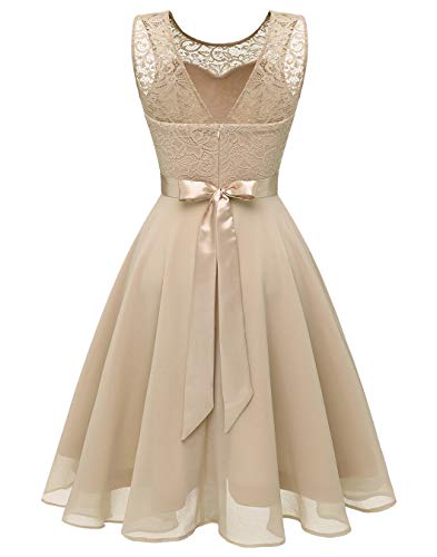Berylove Mujer Vestido Corto de cóctel Top Falda de Encaje Columpio de Gasa para Boda de Bola BLP7005Champagne XL
