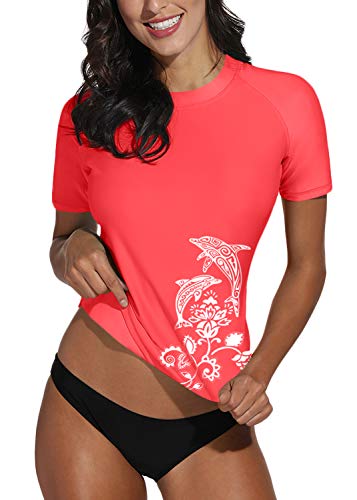 BesserBay - Camiseta de natación para mujer de Rashguard FPS 50+, manga corta