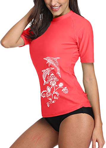BesserBay - Camiseta de natación para mujer de Rashguard FPS 50+, manga corta