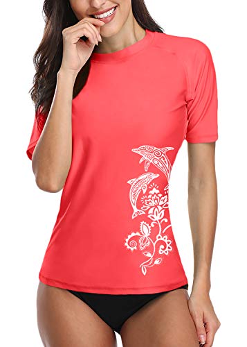 BesserBay - Camiseta de natación para mujer de Rashguard FPS 50+, manga corta