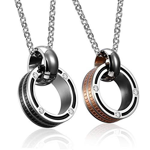 Beydodo Collares Pareja Acero Inoxidable Doble Anillos Circonita Blanca Collar Plata