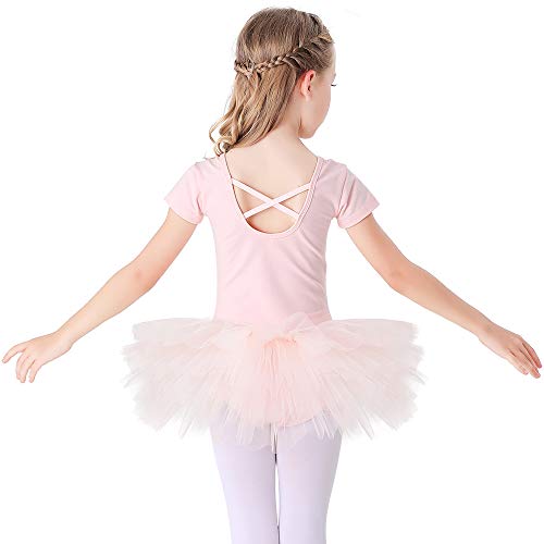 Bezioner Maillot de Danza Tutú Vestido de Ballet Gimnasia Leotardo Algodón Body Clásico para Niña Rosa 120