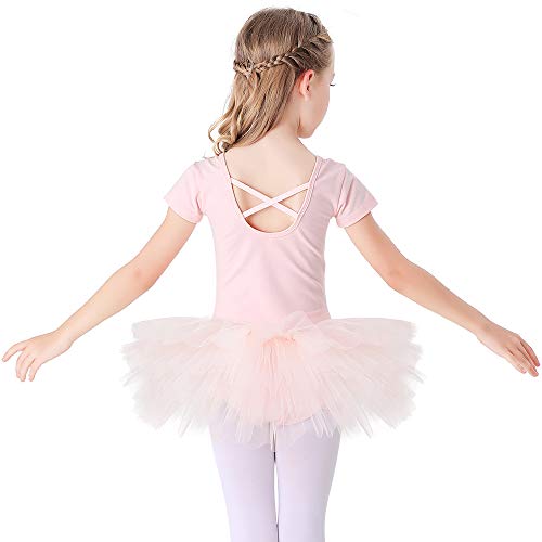 Bezioner Maillot de Danza Tutú Vestido de Ballet Gimnasia Leotardo Algodón Body Clásico para Niña Rosa 130