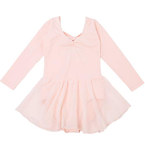 Bezioner Vestido de Ballet Maillot de Danza Gimnasia Leotardo Algodón Body Clásico para Niña (120 (110-120cm,6-7 años), Rosa Manga Larga)