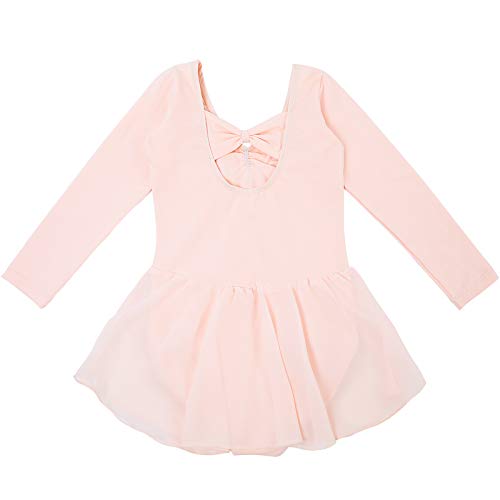Bezioner Vestido de Ballet Maillot de Danza Gimnasia Leotardo Algodón Body Clásico para Niña (120 (110-120cm,6-7 años), Rosa Manga Larga)