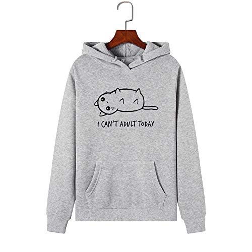 BGGGT Sudadera con Capucha del Gato Perezoso Mujeres Camiseta Gris Sudadera pulóver de Dibujos Animados Divertido Imprimir Resorte y el otoño al Aire Libre Ropa de Sport for un Amigo