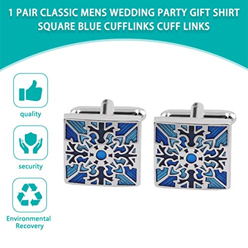 BiaBai Par de Metal azul clásico para hombre, camisa de regalo para fiesta de boda, ropa, gemelos cuadrados, gemelos, decoración de promoción