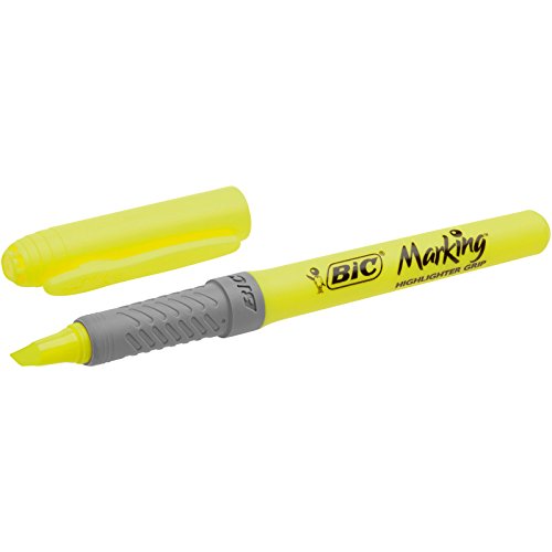 BIC Highlighter Grip Marcadores Punta Biselada - Colores Surtidos, Blíster de 3+1 - Subrayadores fluorescentes con tecnología antisecado