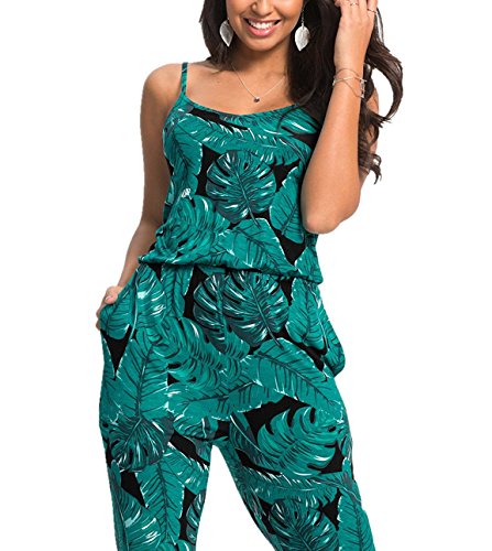 BienBien Monos Estampados Mujer Sexy Largos Jumpsuit Chic Mono sin Mangas de Floral Impresión Elegante Playsuit Anchos Boho Pantalones de Fiesta Bodysuit