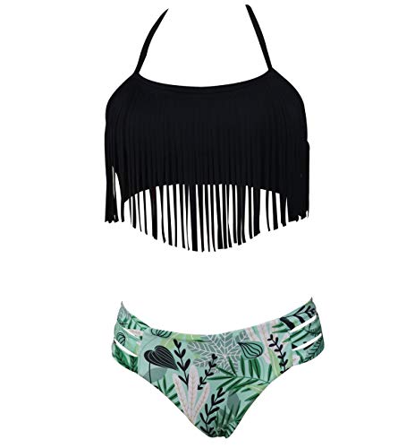 Bikini Cuello Halter Conjunto Bikinis con Flecos Relleno Mujer Niña Bañador Bandeau Push Up Dos Piezas Natacion Trajes de Baño Mujer Bañadores Señora Playa Trikini Biquini Chica Piscina Negro L