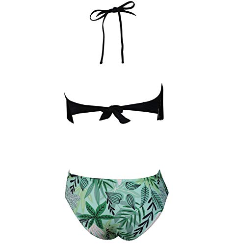 Bikini Cuello Halter Conjunto Bikinis con Flecos Relleno Mujer Niña Bañador Bandeau Push Up Dos Piezas Natacion Trajes de Baño Mujer Bañadores Señora Playa Trikini Biquini Chica Piscina Negro M