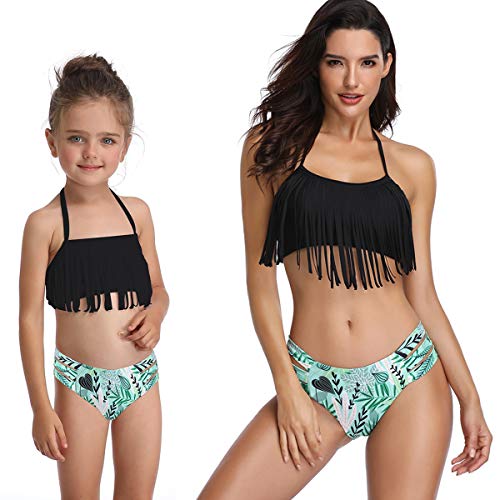 Bikini Cuello Halter Conjunto Bikinis con Flecos Relleno Mujer Niña Bañador Bandeau Push Up Dos Piezas Natacion Trajes de Baño Mujer Bañadores Señora Playa Trikini Biquini Chica Piscina Negro M