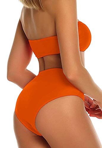 Bikini Mujer Push-up Acolchado Bra Trajes de baño Dos Piezas Cintura Alta Color Solido y Vario Naranja Small