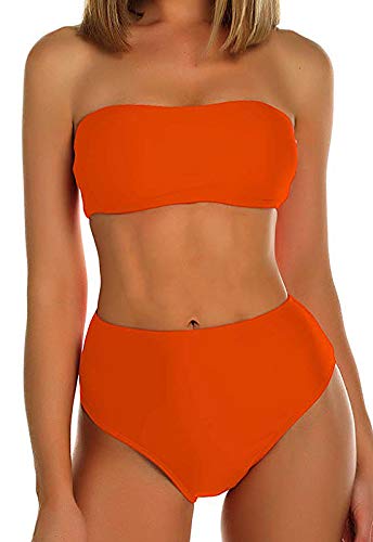Bikini Mujer Push-up Acolchado Bra Trajes de baño Dos Piezas Cintura Alta Color Solido y Vario Naranja Small