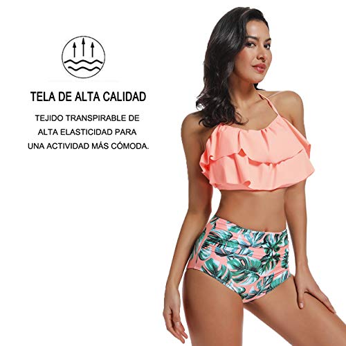 Bikini Mujer Push-up Acolchado Bra Trajes de baño una Pieza V-Cuello Vendaje Color solido1400 Rosa Small